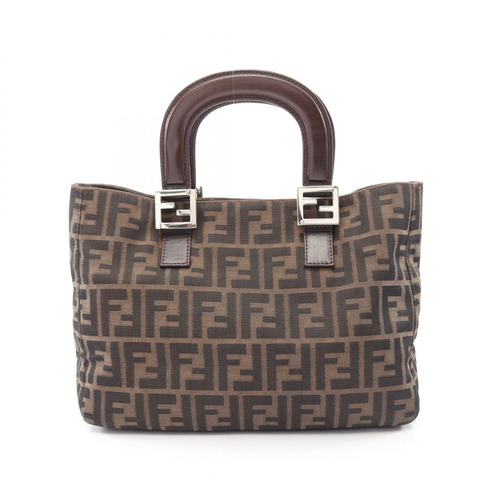 FENDI Zucca 手提包 皮革 尼龍帆布 米色 黑色 棕色 SHW 二手 女士