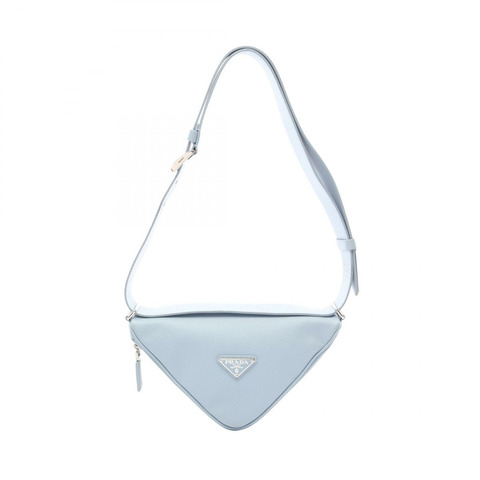 PRADA SAFFIANOSA CUIR 三角形單肩包 2VL039 皮革 藍色 二手 女士