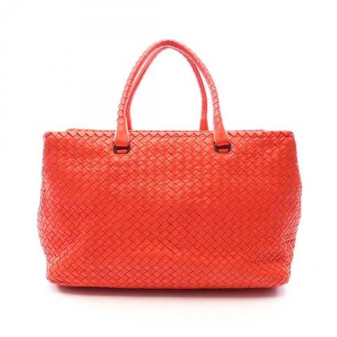 BOTTEGA VENETA Intrecciato 編織手提包，紅色真皮，二手女款
