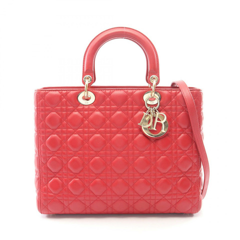 Christian Dior Lady Dior 大型 Cannage 單肩背包，紅色真皮，二手女款