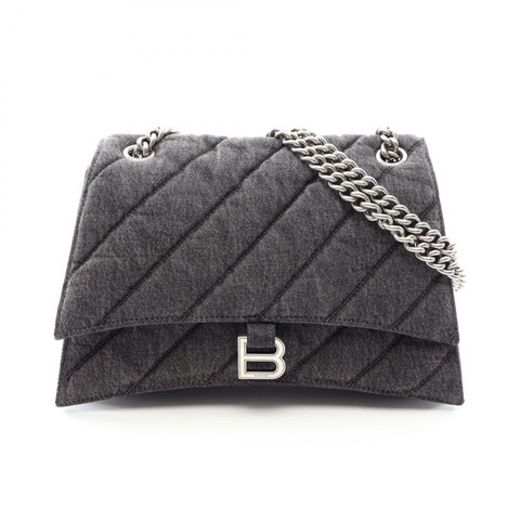 BALENCIAGA CRUSH 中型絎縫鏈條單肩包 牛仔灰 二手 女款