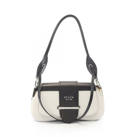 PRADA Sydney Logo 單肩手提包 1BD168 皮革 黑白 二手 女士