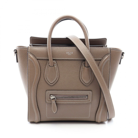 CELINE Luggage Nano Shopper 單肩斜背包 皮革 灰色 二手 女士
