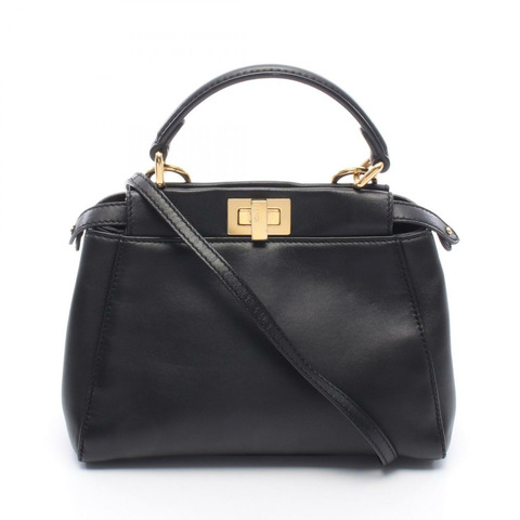 FENDI 迷你 Peekaboo 單肩斜背包 8BN244 黑色皮革 二手 女士