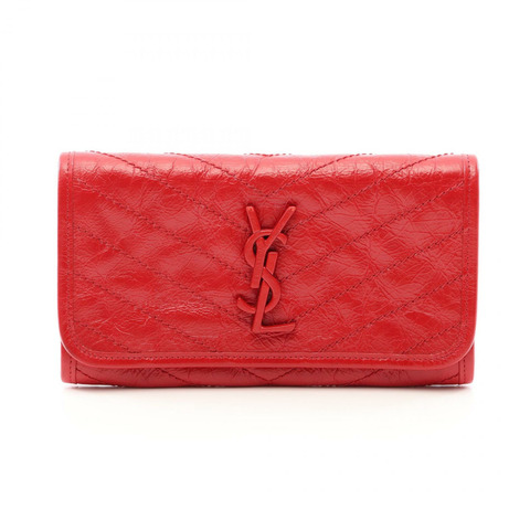 SAINT LAURENT PARIS Niki 雙折錢包 583552 紅色真皮 二手 女士