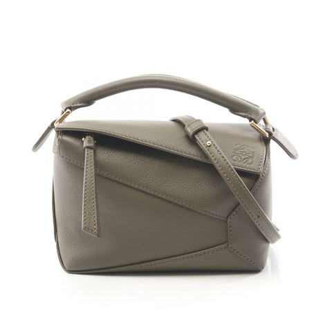 LOEWE PUZZLE EDGE MINI 肩斜背包 A510P88X26 皮革 卡其色 二手