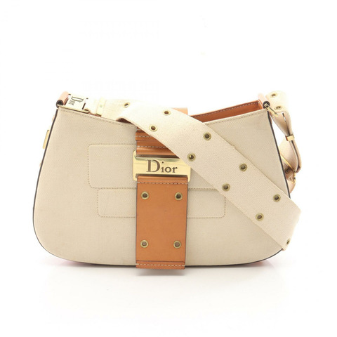 Christian Dior Street Chic Columbus 肩斜背包，帆布皮革米色