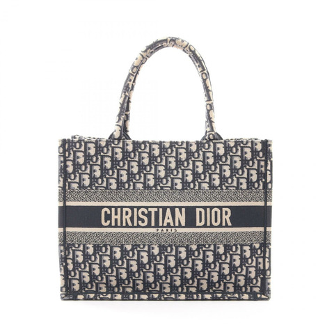 Christian Dior BOOK TOTE 中型斜挎手提包 帆布 海軍藍 米色 二手 女士