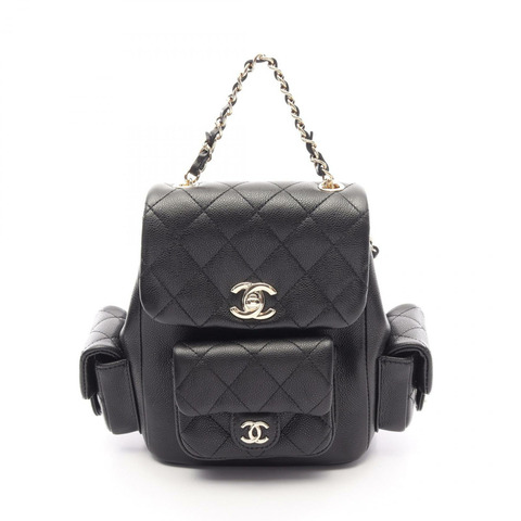 香奈兒 (CHANEL) 絎縫鏈條雙肩包 AS4399 小牛皮 黑色 金色五金 二手 CC