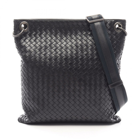 BOTTEGA VENETA Intrecciato 編織肩挎包，黑色/海軍藍皮革，二手，男女通用