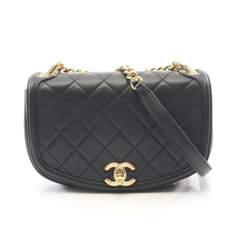 香奈兒 (CHANEL) 絎縫鏈條肩背包，羊皮材質，黑色，金色五金，二手，女士款，Coco