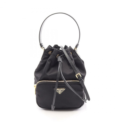 PRADA Duet Re-Nylon 水桶斜背包 1BH038 Saffiano 皮革 黑色 二手