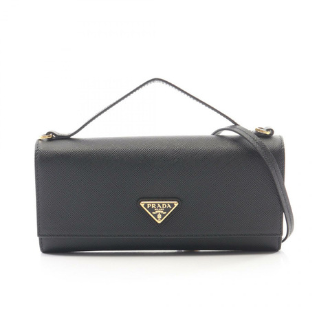 PRADA 三角形標誌斜背肩背包 1MT042 Saffiano 皮革 黑色