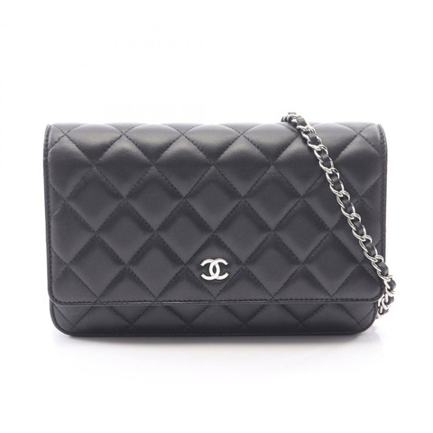 香奈兒 (CHANEL) 絎縫鏈條皮夾單肩斜背包 AP0250 羊皮 BK SHW