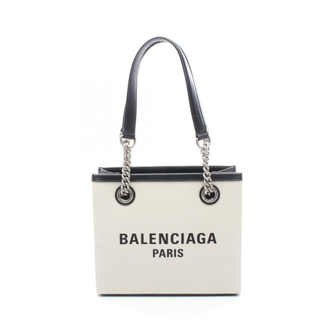 BALENCIAGA 免稅店小號托特單肩包 759941 帆布皮革 米色 二手