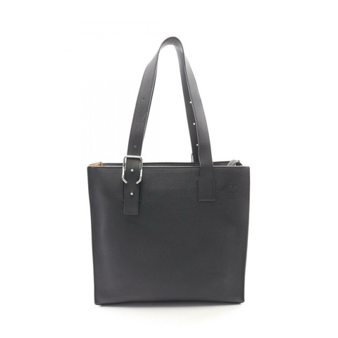 LOEWE 搭扣橫款 Anagram 手提單肩包，黑色皮革，二手男士款