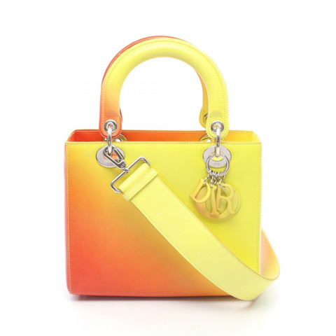 Christian Dior LADY DIOR 漸層色肩背包，皮革材質，橘色/黃色，二手
