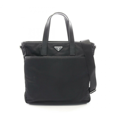 PRADA TESSUTO+SAFFIANO 肩斜背包商務包 2VG033 尼龍皮革 BK