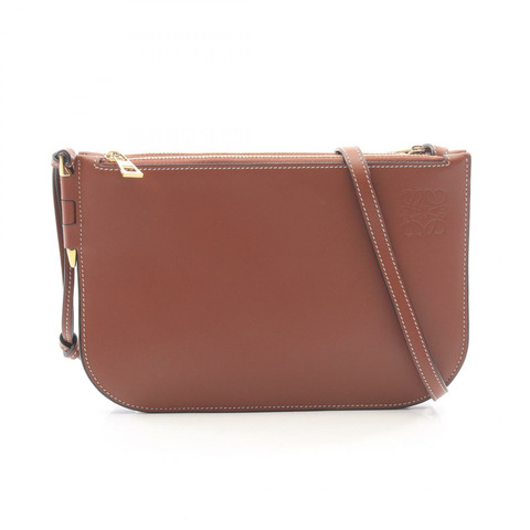 LOEWE GATE 雙拉鍊單肩斜背包 113.54.Z43 棕色皮革 二手