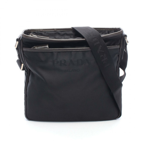 PRADA 三角形標誌單肩斜背包，尼龍皮革材質，黑色，二手，男女通用
