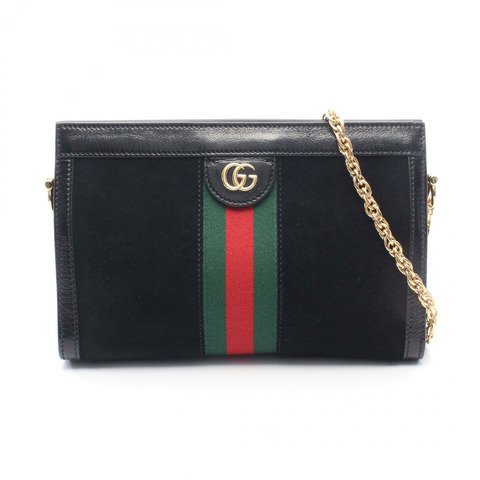 GUCCI Ophidia 小號鏈條單肩斜背包 503877 黑色絨面革 二手