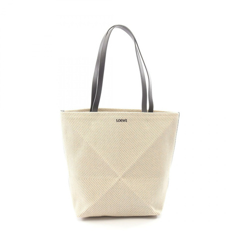 LOEWE Puzzle Fold 中型單肩托特包 A779G50X34 帆布皮革 米色 二手