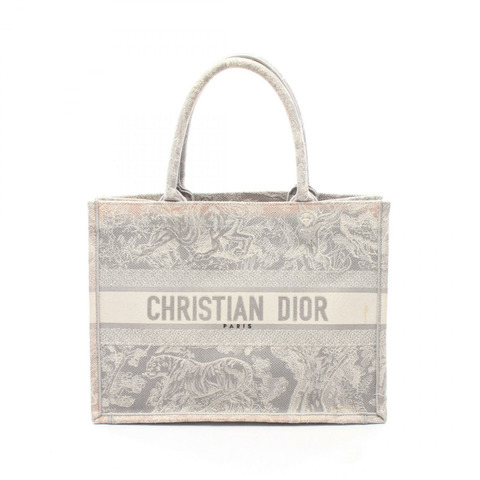 Christian Dior BOOK TOTE 中型方形手提包 帆布 灰色 白色 二手 女士