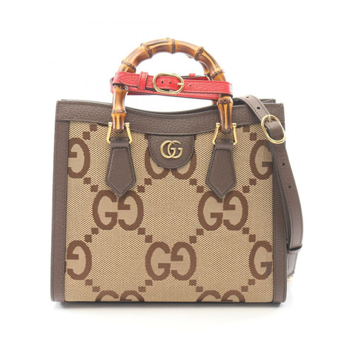 GUCCI Diana Jumbo GG 單肩斜背包 660195 帆布皮革 米色 二手