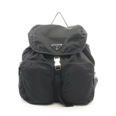 PRADA TESSUTO 三角形 logo 雙肩包 1BZ005 黑色尼龍 二手 女款