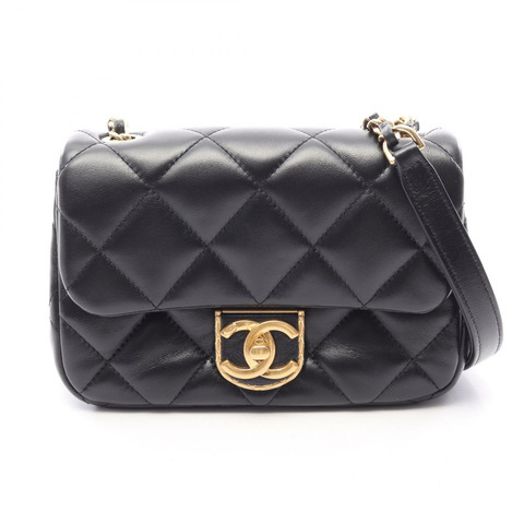 香奈兒 (CHANEL) 絎縫小號翻蓋肩斜背包 AS2473 黑色皮革 金色五金 二手