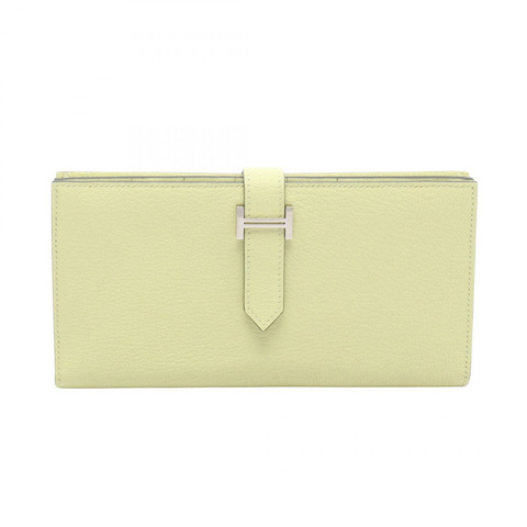HERMES Bearn Soufflet 雙折錢包錢包 Chevre 皮革 Jaune Bourgeon SHW Z