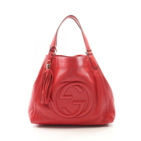 GUCCI Soho Cellarius Interlocking G 手提包 282309 紅色皮革 二手 女士