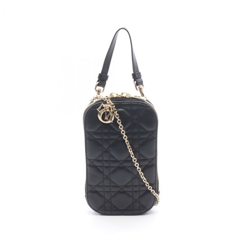 Christian Dior LADY DIOR 手機支架藤格紋鏈條手提包 S0872ONMJ_M900 黑色
