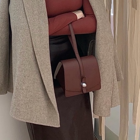 ✨Moynat｜Madeleine 波爾多酒紅內拼斑鳩灰｜瑪德琳圓扣手提小盒子｜epsom皮｜99新