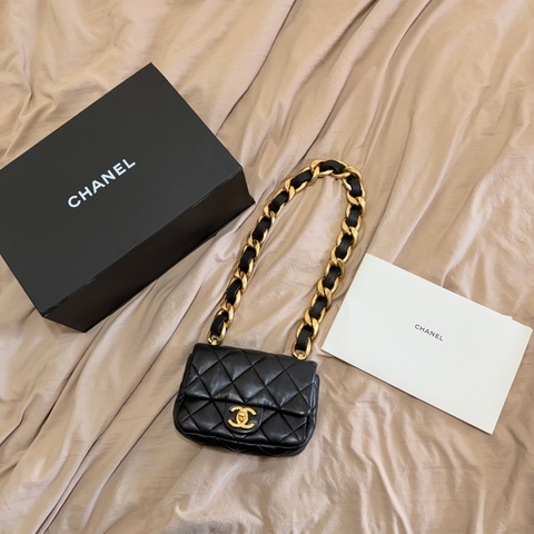 可議價 Chanel 2022 春夏 粗鏈帶迷你口蓋包 迷你款 單肩包