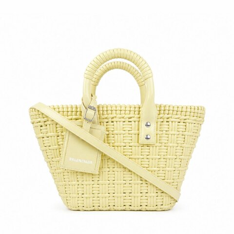 🖤 鑒定師的收藏 🖤 BALENCIAGA Bistro XS Basket 巴黎世家 漆皮編織托特包 手提・肩背兩用包 淺黃色 BALENCIAGA Bistro XS Basket Bag - Light Yellow