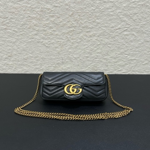 98新Gucci古馳馬蒙marmont super mini迷你黑色單肩包