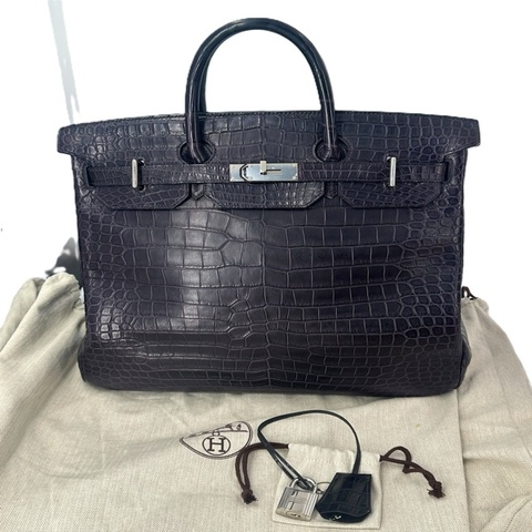 Hermès HAC 40 Matte Amethyst Porosus Crocodile Palladium Hardware With Stamp A