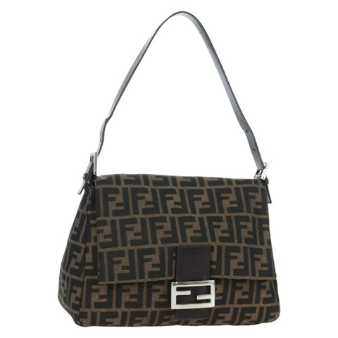 FENDI Zucca帆布Mamma Baguette單肩包 棕色 銀色 正品 192730V