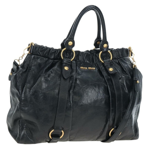 Miu Miu 手提包 皮革 兩用 黑色 金色 正品 am12097SAV