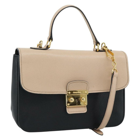 Miu Miu Ready lock 手提包 皮革 2way 黑色金色 Auth am12067V