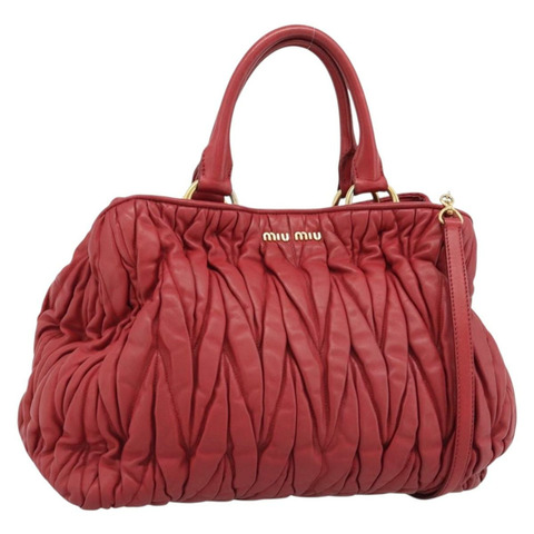 Miu Miu Matelasse 手提包 皮革 2way 紅金 Auth 192905V
