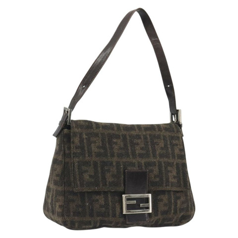 FENDI Zucca帆布Mamma Baguette單肩包，羊毛材質，棕色金色，正品編號192244V