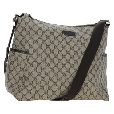 GUCCI GG Supreme 單肩包 PVC 米色 金色 201767 正品 am12127V