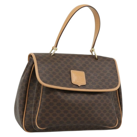 CELINE Macadam帆布手提包 PVC皮革 棕色金色 正品 am12166V