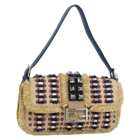 FENDI Mamma Baguette 肩背包 草編 米色 銀色 正品 189247SM