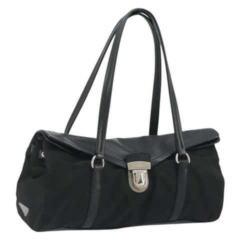 PRADA 單肩包 尼龍 黑色 銀色 正品 193108V