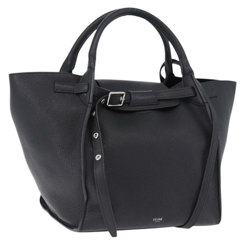 CELINE Big Bag Small Leather 2way Black Silver Auth 193536V
