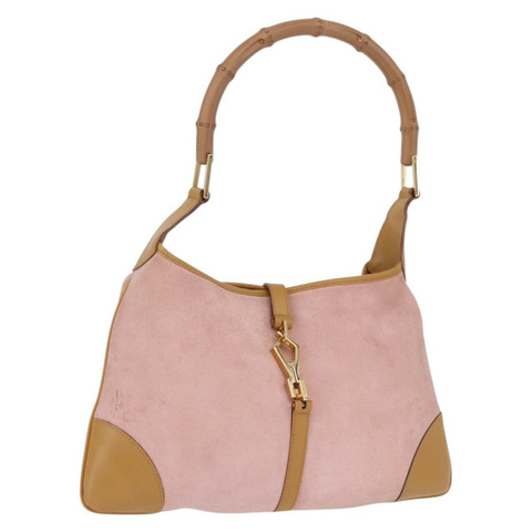 GUCCI 竹節 Jackie 單肩包 絨面革 粉紅色 金色 001 4060 正品 193813V