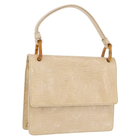 PRADA Tartaruga 壓紋皮革象牙銀色手提包，正品編號 192493A